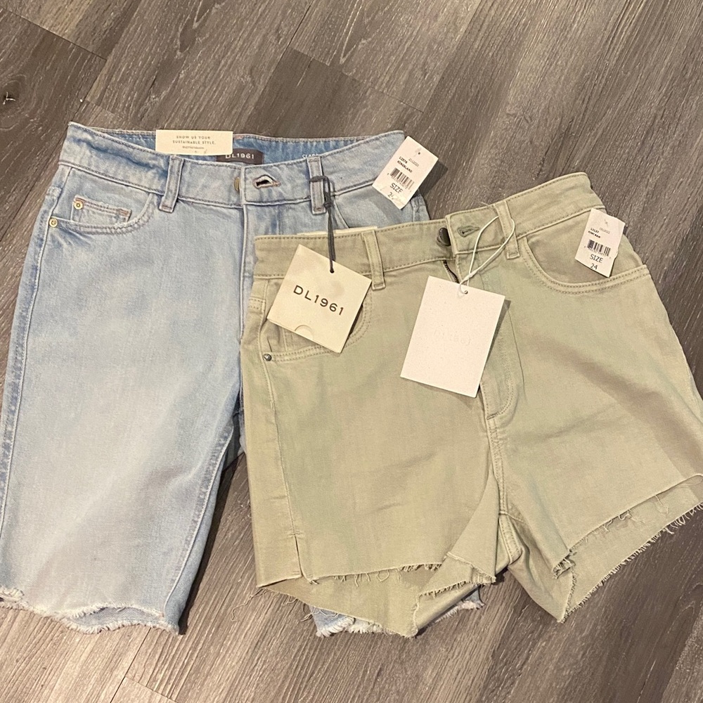 DL1961 Women's Jean Shorts - Light Blue and Tan